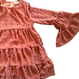 Peach Love California Small Oversized Tunic Top‎ boho ruffled bell sleeve coral